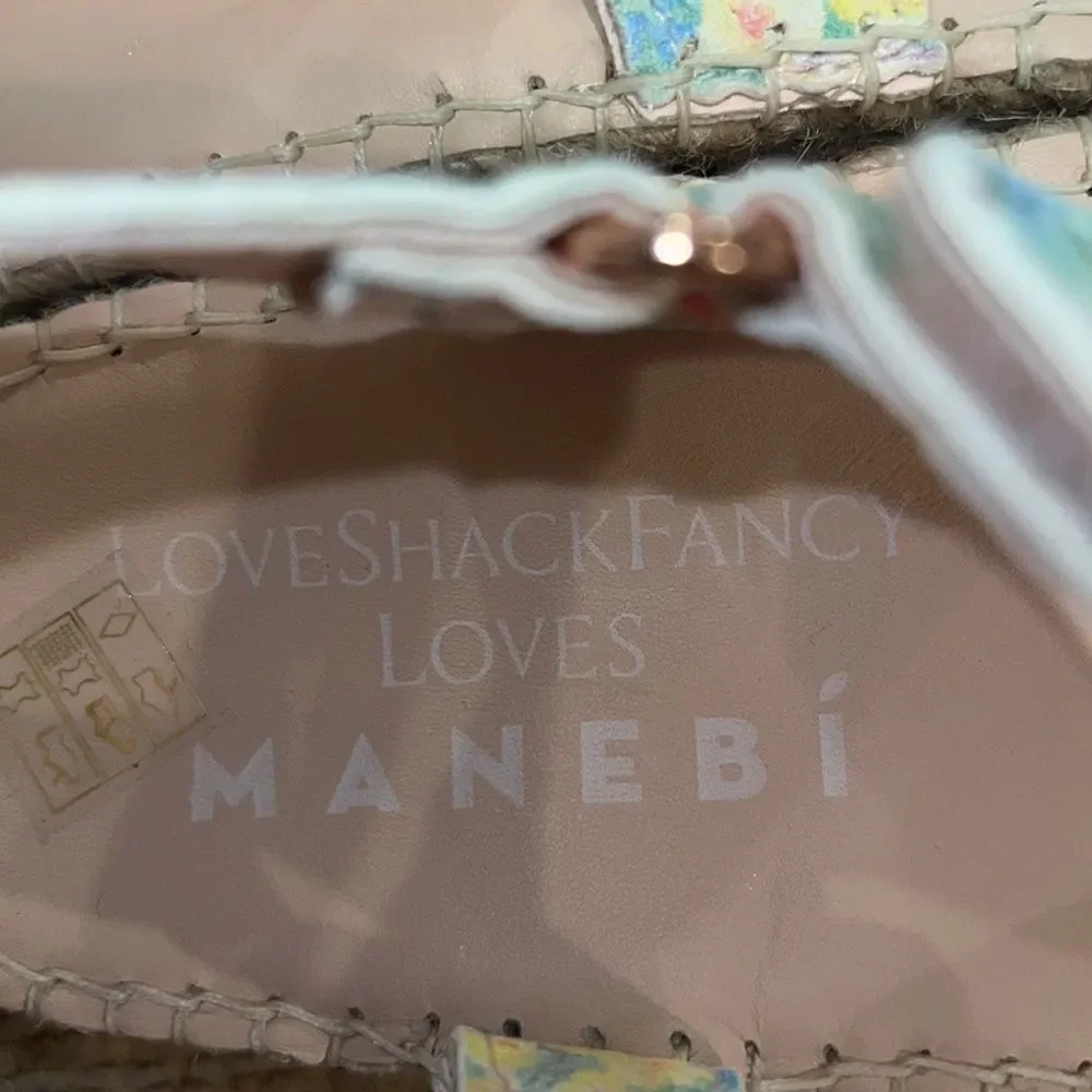 NWT Loveshackfancy X Manebi Floral Leather Espadrille Sport Sandals Size 39/US 8